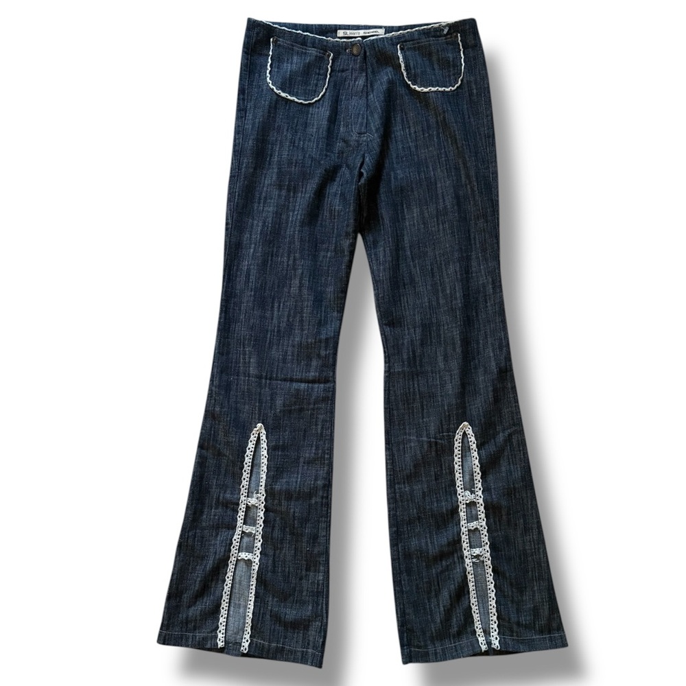 SL Jean’s Shendel | Vintage Y2K Dark Wash Lace Trim Grunge Goth Flare Jeans